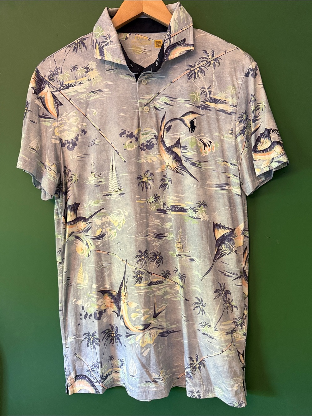 Polo by Ralph Lauren Light Blue Marlin Print Mens M Polo Tropical Fishing Golf